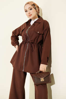 Cep Kapaklı Bel Tünelli Basic İkili Takım Kahve - İkili Takım