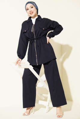 Cep Kapaklı Bel Tünelli Basic İkili Takım Lacivert - NESSİA