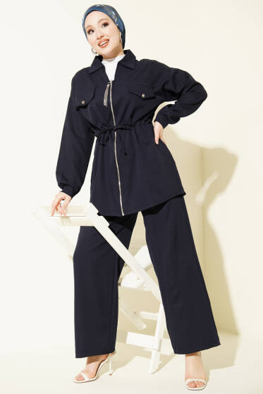 Cep Kapaklı Bel Tünelli Basic İkili Takım Lacivert - İkili Takım