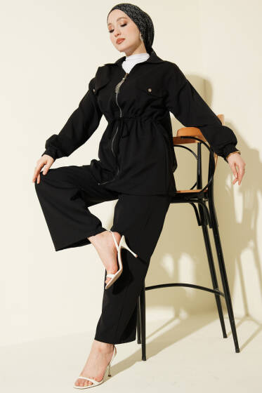 Cep Kapaklı Bel Tünelli Basic İkili Takım Siyah - İkili Takım