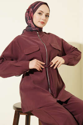 Cep Kapaklı Bel Tünelli Modal İkili Takım Bordo - İkili Takım