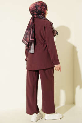 Cep Kapaklı Bel Tünelli Modal İkili Takım Bordo - İkili Takım