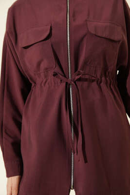 Cep Kapaklı Bel Tünelli Modal İkili Takım Bordo - İkili Takım