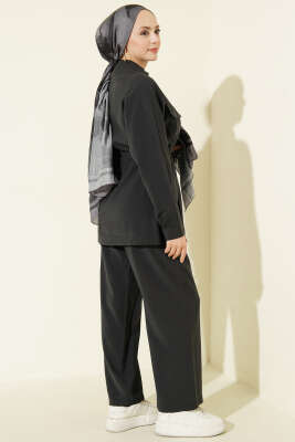 Cep Kapaklı Bel Tünelli Modal İkili Takım Füme - İkili Takım