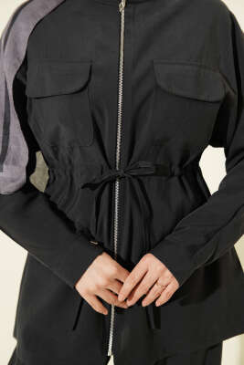 Cep Kapaklı Bel Tünelli Modal İkili Takım Füme - İkili Takım