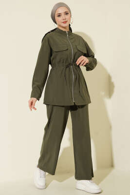 Cep Kapaklı Bel Tünelli Modal İkili Takım Haki - MUSTİ