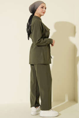 Cep Kapaklı Bel Tünelli Modal İkili Takım Haki - İkili Takım