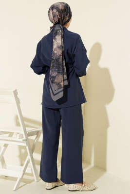 Cep Kapaklı Bel Tünelli Modal İkili Takım İndigo - İkili Takım