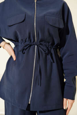 Cep Kapaklı Bel Tünelli Modal İkili Takım İndigo - İkili Takım