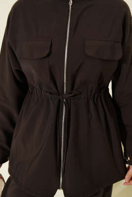 Cep Kapaklı Bel Tünelli Modal İkili Takım Kahve - İkili Takım