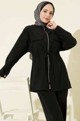 Cep Kapaklı Bel Tünelli Modal İkili Takım Siyah - İkili Takım