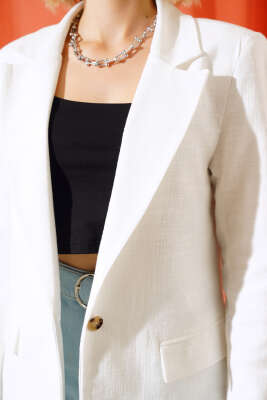 Cep Kapaklı Blazer Ceket Ekru - Kadın Giyim Modelleri