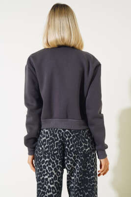 Cep Kapaklı Çıtçıt Düğmeli Kısa Ceket Füme - Kadın Giyim Modelleri