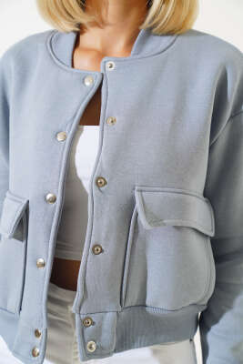 Cep Kapaklı Çıtçıt Düğmeli Kısa Ceket Kayrak Grisi - Kadın Giyim Modelleri