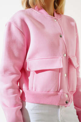 Cep Kapaklı Çıtçıt Düğmeli Kısa Ceket Pembe - Kadın Giyim Modelleri