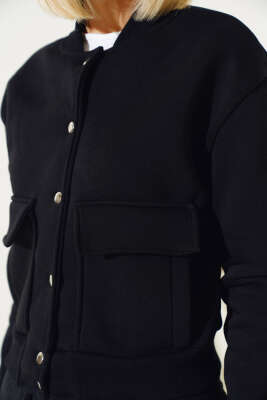 Cep Kapaklı Çıtçıt Düğmeli Kısa Ceket Siyah - Kadın Giyim Modelleri