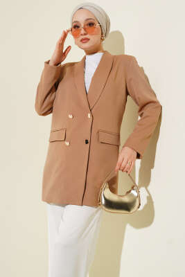 Cep Kapaklı Dabıl Blazer Ceket Latte - PİYES COLLECTİON