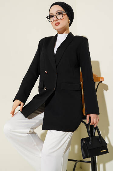Cep Kapaklı Dabıl Blazer Ceket Siyah - Ceket