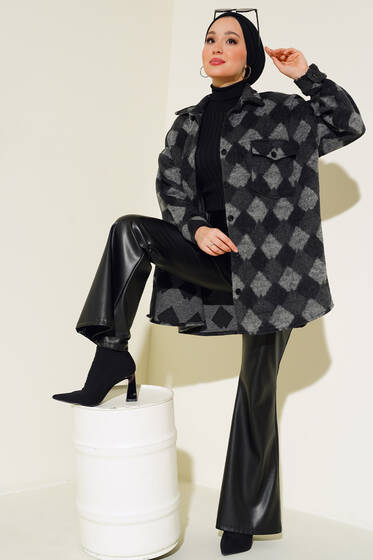 Cep Kapaklı Desenli Gömlek Siyah - Gömlek