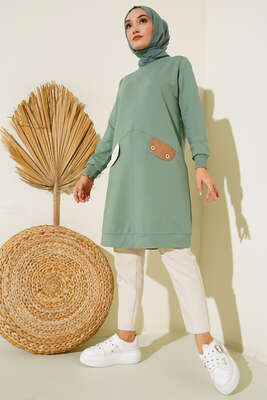 Cep Kapaklı Dikişli Tunik Mint 