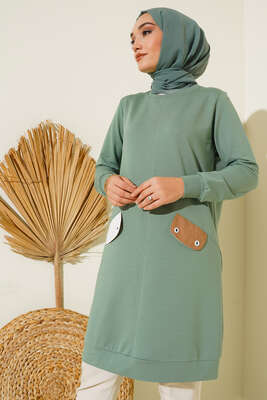 Cep Kapaklı Dikişli Tunik Mint - Tunik