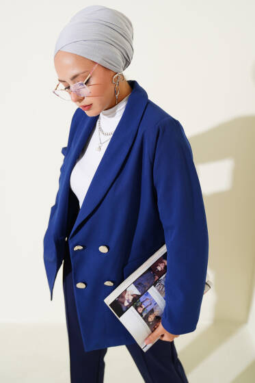 Cep Kapaklı Dört Düğmeli Blazer Ceket Lacivert - Ceket