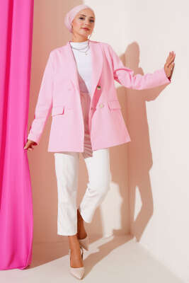 Cep Kapaklı Dört Düğmeli Blazer Ceket Pembe - 500-700 TL Ürünler