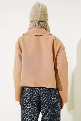 Cep Kapaklı Fermuarlı Kısa Ceket Camel - Kadın Giyim Modelleri