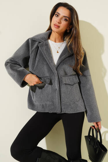 Cep Kapaklı Goldfox Kısa Ceket Füme - Kadın Giyim Modelleri