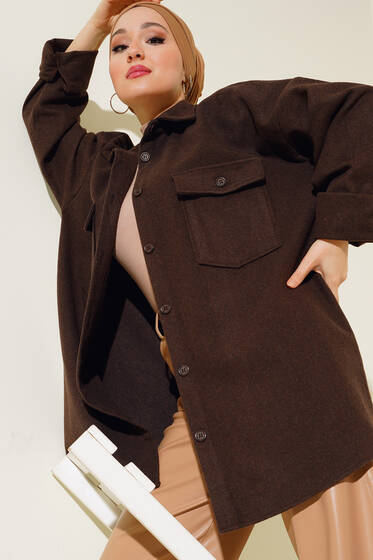 Cep Kapaklı Kaşe Gömlek Kahve - Gömlek