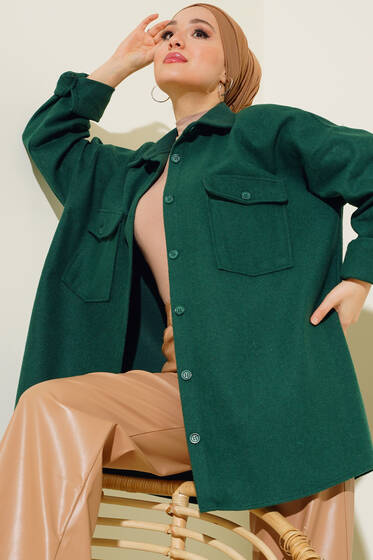Cep Kapaklı Kaşe Gömlek Zümrüt - Gömlek
