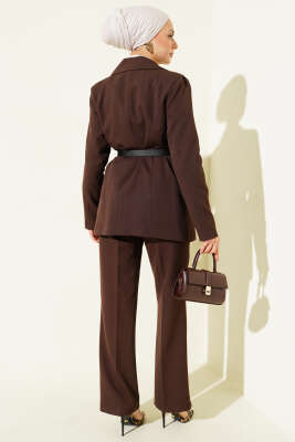 Cep Kapaklı Kemerli Ceket İkili Takım Acı Kahve - İkili Takım