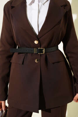 Cep Kapaklı Kemerli Ceket İkili Takım Acı Kahve - İkili Takım