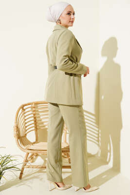 Cep Kapaklı Kemerli Ceket İkili Takım Nefti - İkili Takım