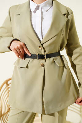 Cep Kapaklı Kemerli Ceket İkili Takım Nefti - İkili Takım