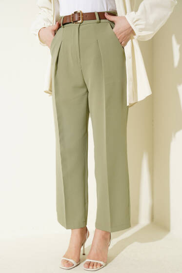 Cep Kapaklı Kemerli Pantolon Çağla Yeşili - Pantolon