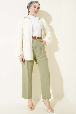 Cep Kapaklı Kemerli Pantolon Çağla Yeşili - Pantolon