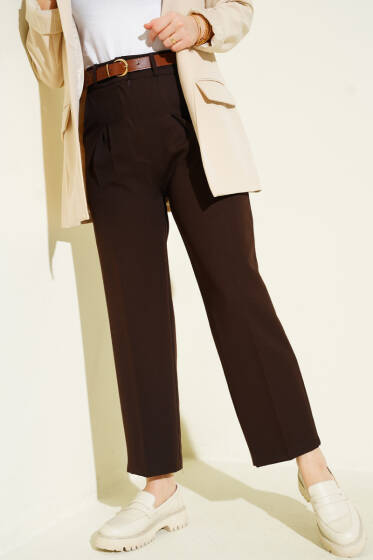 Cep Kapaklı Kemerli Pantolon Kahve - Pantolon