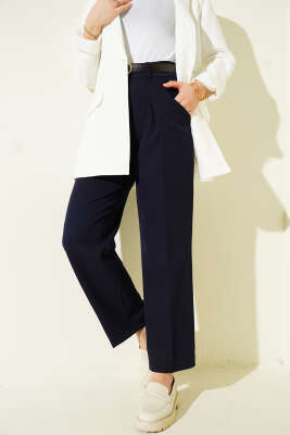 Cep Kapaklı Kemerli Pantolon Lacivert 