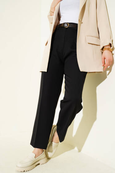 Cep Kapaklı Kemerli Pantolon Siyah - Pantolon