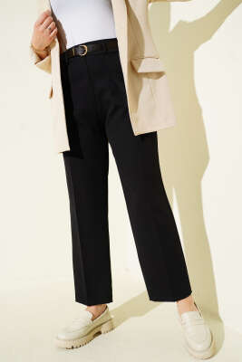 Cep Kapaklı Kemerli Pantolon Siyah - Pantolon