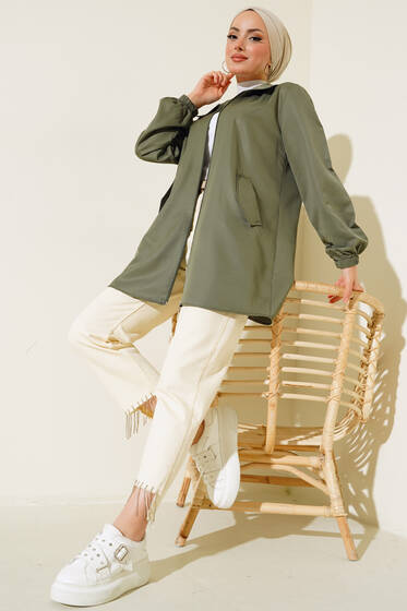 Cep Kapaklı Kısa Trençkot Haki - Trençkot