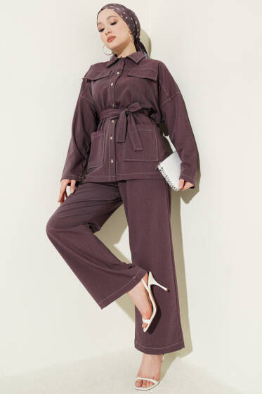 Cep Kapaklı Kuşaklı İkili Takım Burgonya - İkili Takım