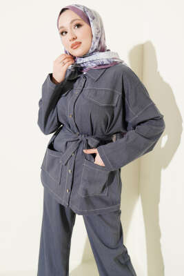 Cep Kapaklı Kuşaklı İkili Takım Mavi - İkili Takım