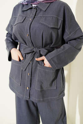 Cep Kapaklı Kuşaklı İkili Takım Mavi - İkili Takım