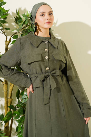 Cep Kapaklı Kuşaklı Tensel Jile Takım Haki - İkili Takım