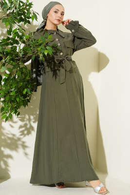 Cep Kapaklı Kuşaklı Tensel Jile Takım Haki - İkili Takım