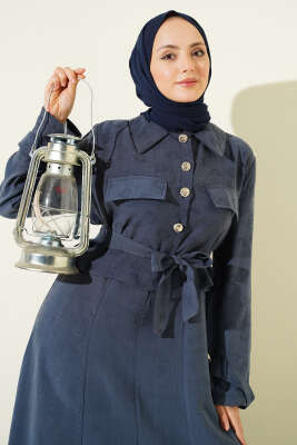 Cep Kapaklı Kuşaklı Tensel Jile Takım İndigo - İkili Takım