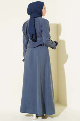 Cep Kapaklı Kuşaklı Tensel Jile Takım İndigo - İkili Takım