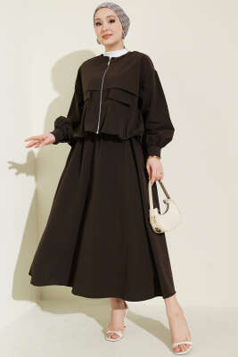 Cep Kapaklı Paraşüt Etekli İkili Takım Acı Kahve - HEWES